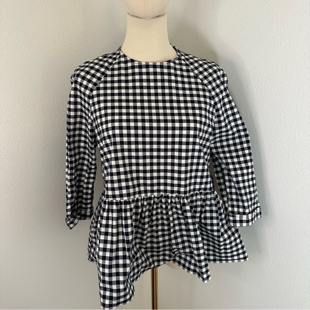 [Victoria Beckham for Target]‎ Blue & White Gingham Peplum Blouse - Size XS